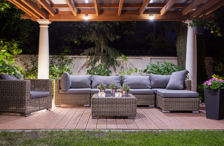 Outdoor furniture under a Pavillion on bricks