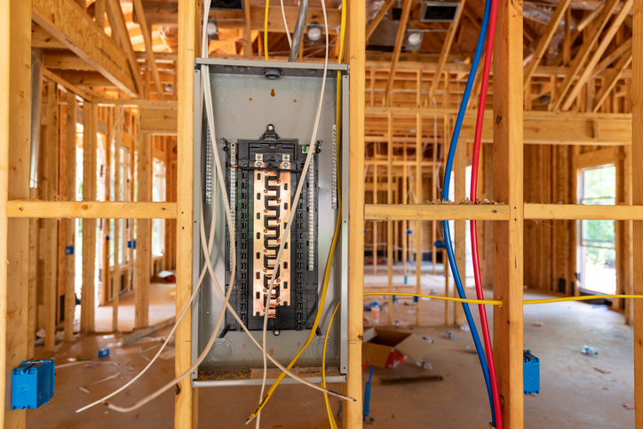 Electrical circuit breaker panel in new home under construction Electrical Circuit Breaker panel installed in a new home construction